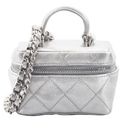 Chanel Top Handle Zip Around Vanity Case with Chain Quilted Caviar Mini