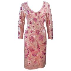 GENE SHELLY Pink Stretch Knit Beaded Wool Cocktail Dress Size 8-10 5