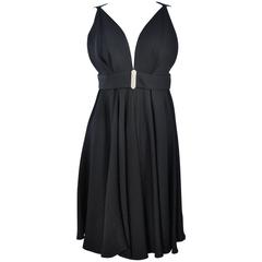 1960's Black Cocktail Dress with Rhinestone Bust Detail Size 6-8