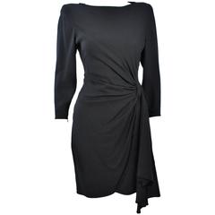 VALENTINO 1980'S Black Draped Cocktail Dress Size 6-8 9