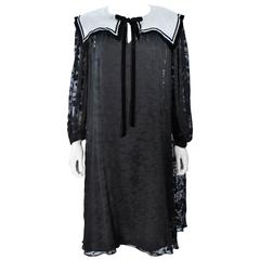 TED LAPIDUS Black Sheer Dress with Floral Detail and Velvet Trim Size 6-8 4