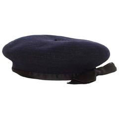 Chanel Vintage '70s Navy Wool Beret Hat 