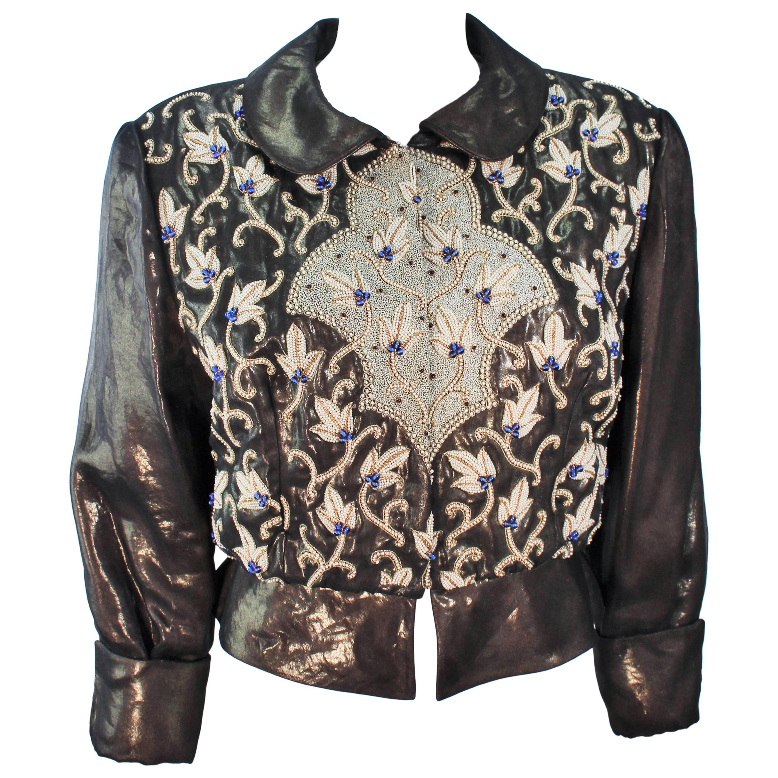 GIORGIO ARMANI Bronze Jacket with Bead Applique and Embroidery Size 44 10
