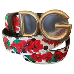 Dolce & Gabbana red geranium printed leather calfskin belt  