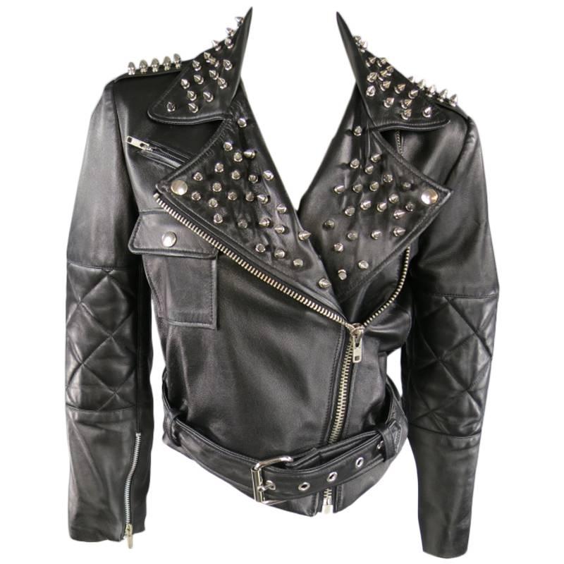KATIE NEHRA Size L Black Spiked Leather Biker Moto Jacket
