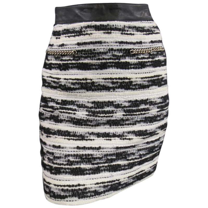 PROENZA SCHOULER Size 4 Black & White Striped Boucle Tweed Chain Mini Skirt