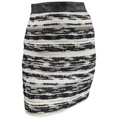 PROENZA SCHOULER Size 4 Black & White Striped Boucle Tweed Chain Mini Skirt 4
