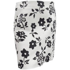 RALPH LAUREN Size 2 White Black FLoral Print Leather A line Skirt