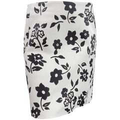 RALPH LAUREN Size 2 White Black FLoral Print Leather A line Skirt 3