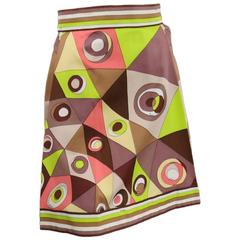 Vintage EMILIO PUCCI Size XS Brown Pink & Green Print Pleated Cotton Skirt