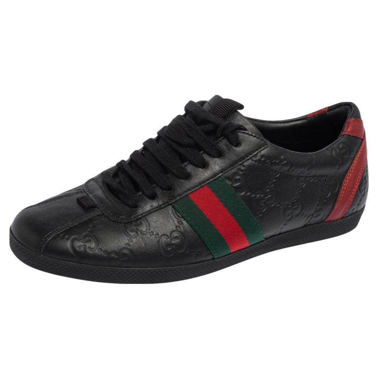 Gucci Black Guccissima Leather Web Lace Up Sneakers size 36.5 at 1stDibs
