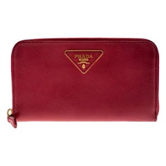 Prada Dark Pink Saffiano Lux Leather Zip Around Wallet