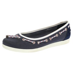 Gucci Blue/White Canvas And Suede Tassel Ballet Flats Size 38