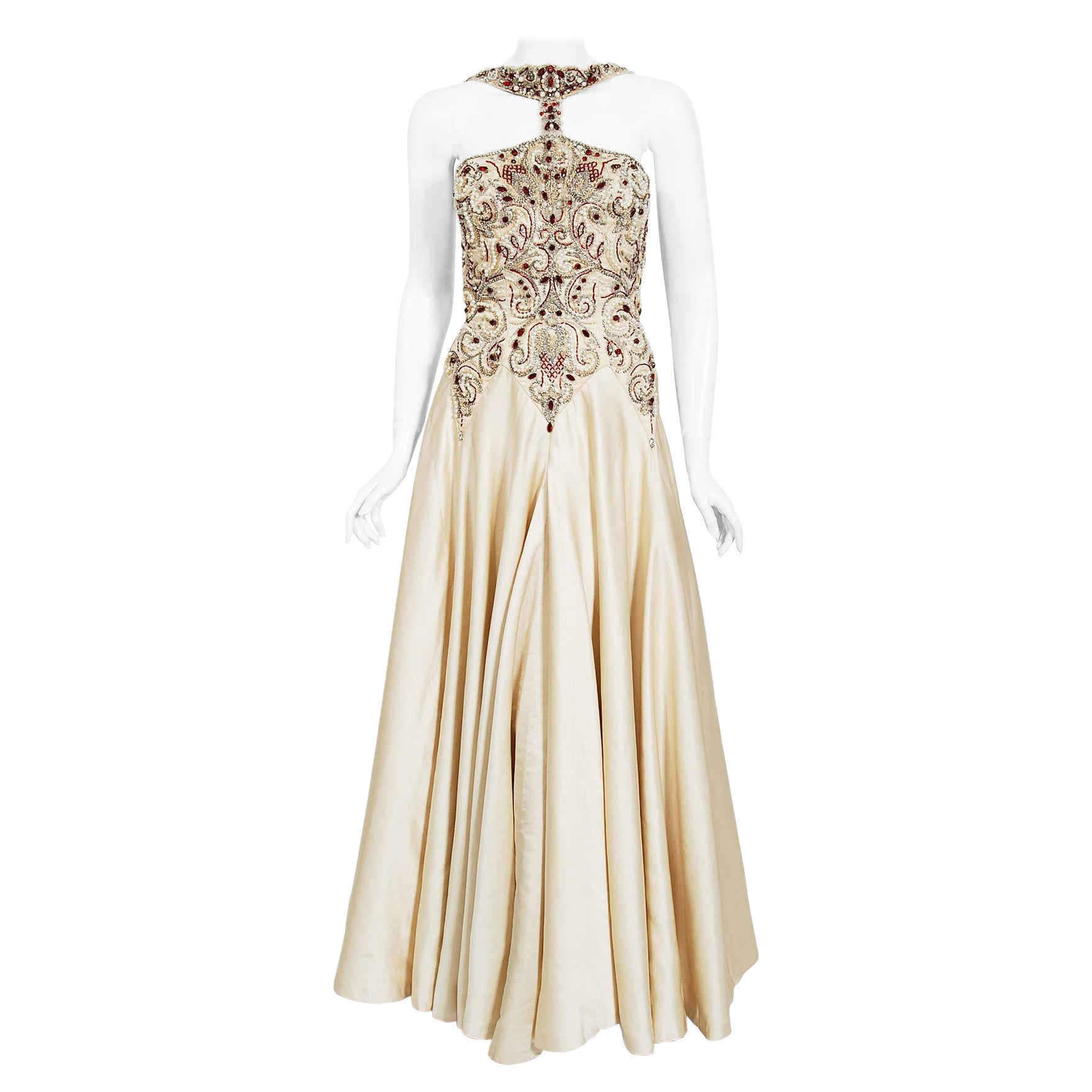 Iconic 1996 Madonna 'Evita' Film-Worn Beaded Ivory Silk Couture Archival Gown For Sale