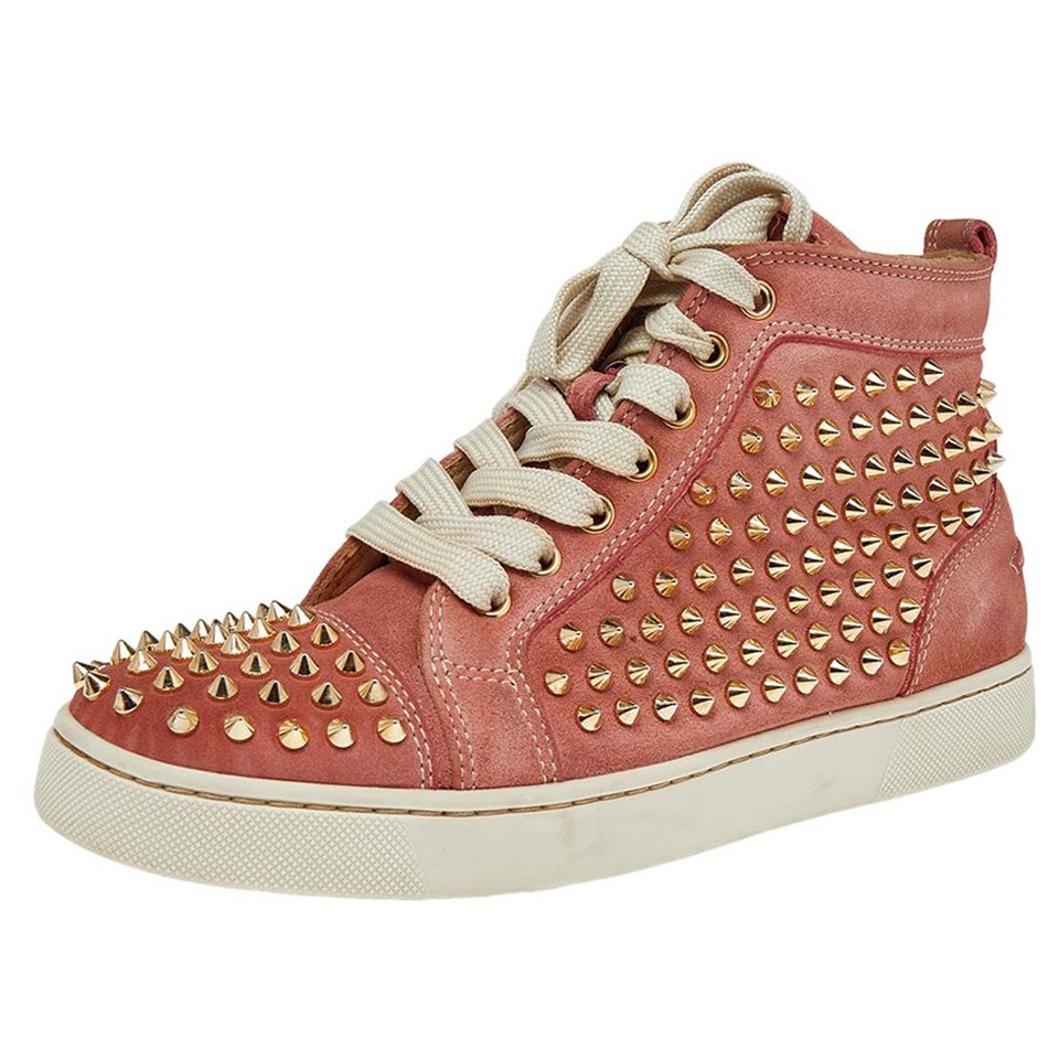 Christian Louboutin Nubuck Spike Embellished Louis Orlato Top Sneakers Size 38 For Sale
