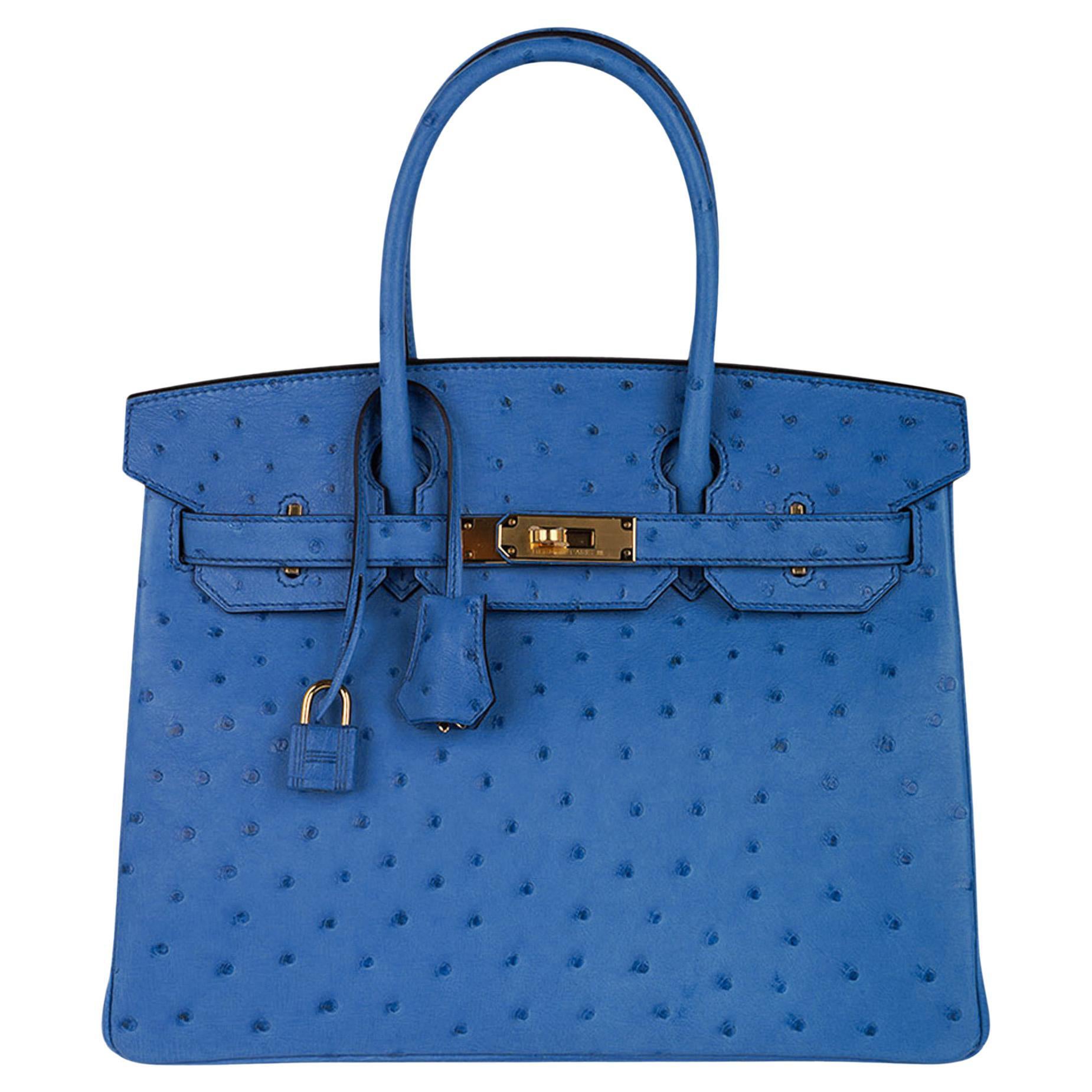 Hermes Birkin 30 Bleu Mykonos Ostrich Bag Gold Hardware For Sale