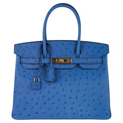 Hermes Birkin 30 Bleu Mykonos Ostrich Bag Gold Hardware