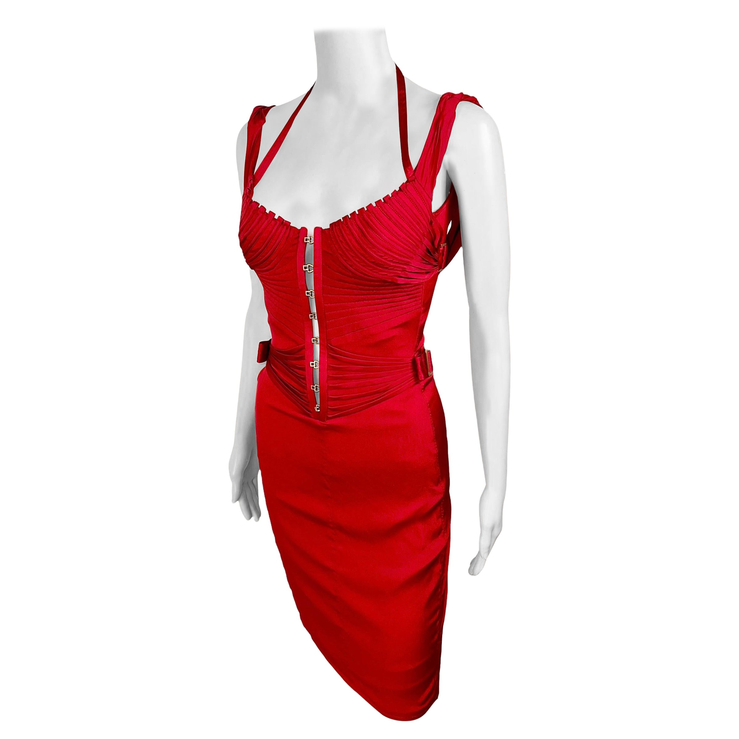 Tom Ford for Gucci F/W 2003 Runway Bustier Corset Silk Red Dress For Sale