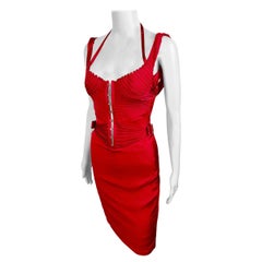 Tom Ford für Gucci F/W 2003 Laufsteg Bustier Korsett Seide Rotes Kleid