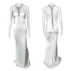 Tom Ford for Gucci F/W 2004 Embellished Plunging Cutout Ivory Evening Dress Gown