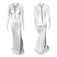Tom Ford für Gucci F/W 2004 Elfenbeinfarbenes Abendkleid mit tiefem Ausschnitt und Verzierungen