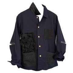 Fringe Tweed Jacket French Work Repurposed Vintage Dark Blue  J Dauphin