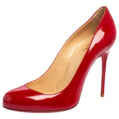 Christian Louboutin Red Patent Leather Simple Pumps 38.5