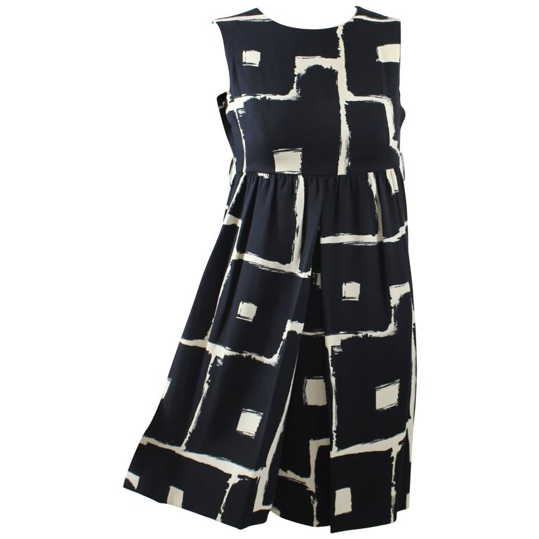 1960s Galanos Mod Black and White Print Dress For Sale at 1stdibs