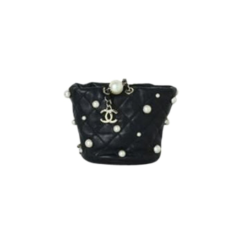 Chanel Mini Drawstring Pearl Studded Bag Black For Sale