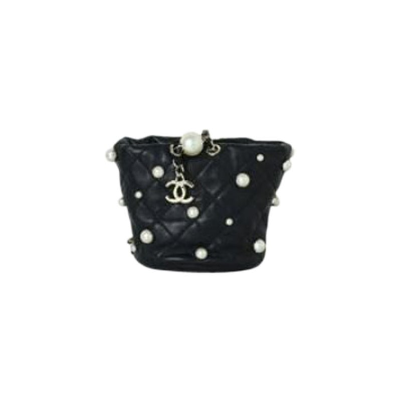 Chanel Mini Drawstring Pearl Studded Bag Black For Sale at 1stDibs