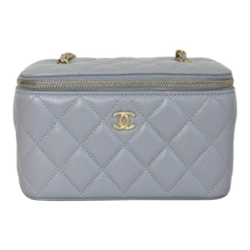 Chanel Small Vanity Bag with Pearl Crush Chain Light Grey For Sale at  1stDibs