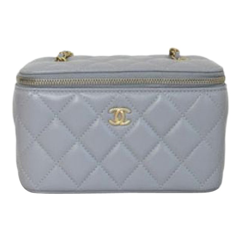 Chanel Small Vanity Bag with Pearl Crush Chain Light Grey For Sale at