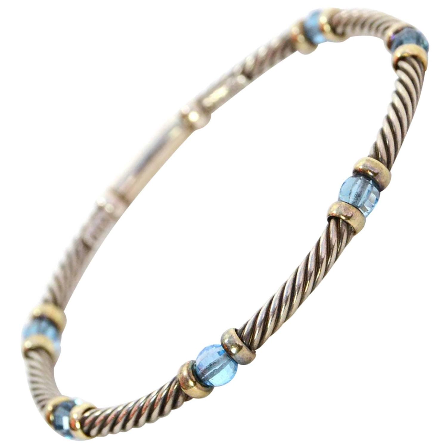 David Yurman Sterling and 14k Gold Cable Bracelet For Sale