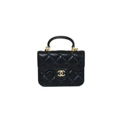 Chanel Quilted Top Handle Coin Purse with Chain Black