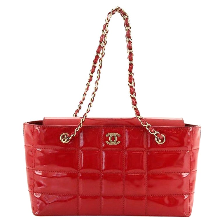 Chanel Vintage Chocolate Bar Tote Quilted Patent Small For Sale at 1stDibs