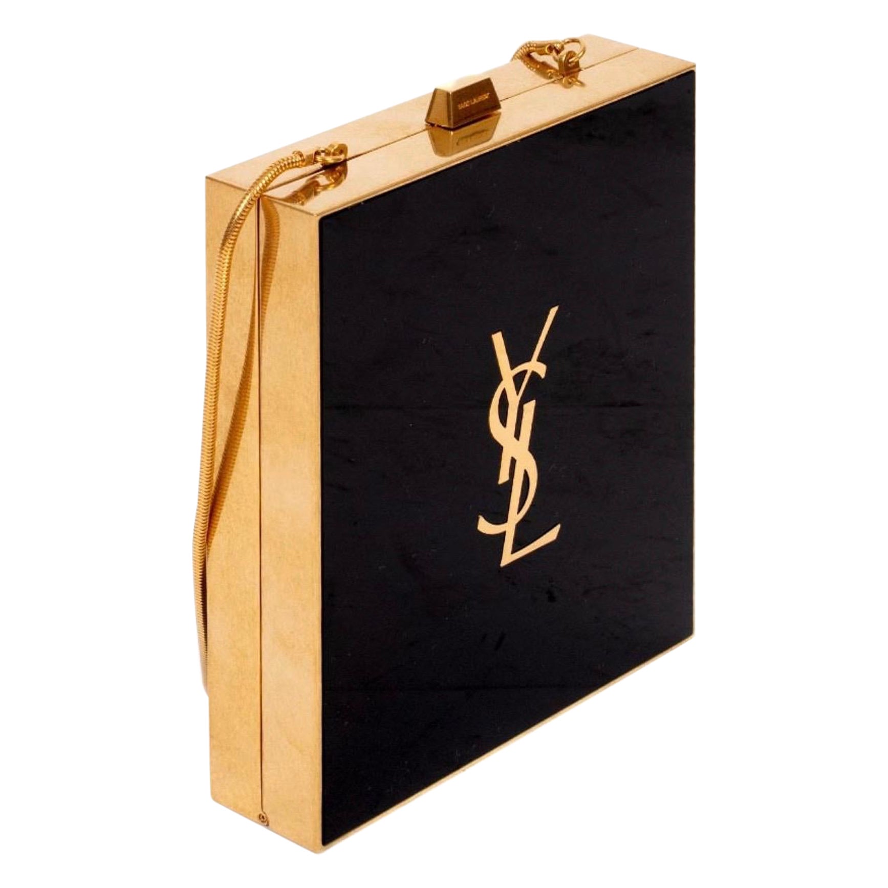 Yves Saint Laurent Plexiglass Minaudiere Tuxedo Box Clutch Black.