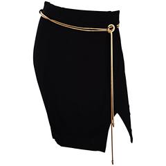 Vintage 1990s Tadashi Shoji Sexy Black Jersey Bodycon Jersey Skirt w/ Gold Chain 8