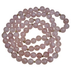 Grade A+ Rose Quartz Crystal Bead Necklace 8.5 mm, With 14 K Gold Beads, Genuine