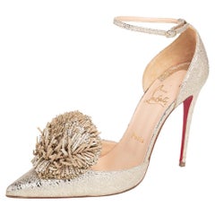 Christian Louboutin Metallic Gold Crinkled Leather Tsarou D'Orsay Pumps Size 38
