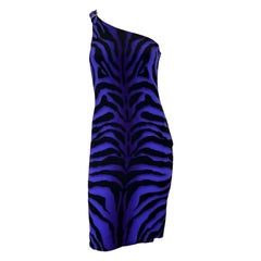 F/W 2004 Versace by Donatella Versace Purple Tiger One Shoulder Buckle Dress 