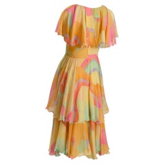 Retro Leonard of Paris Pastel Silk Chiffon Day / Evening Dress