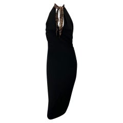 F/W 2001 Dolce & Gabbana Leopard Print Halter Neck Scarf Tie Backless Dress Y2K