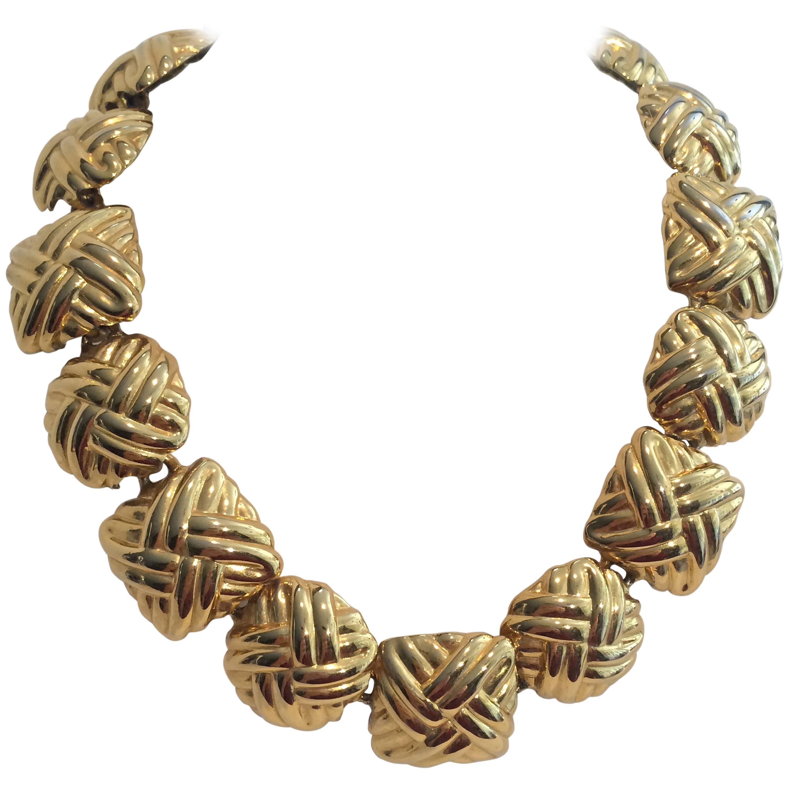 Anne Klein Basket Weave Gold Necklace  For Sale