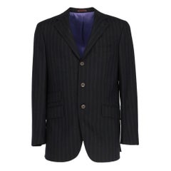 2000s Etro black and blue striped wool jacket