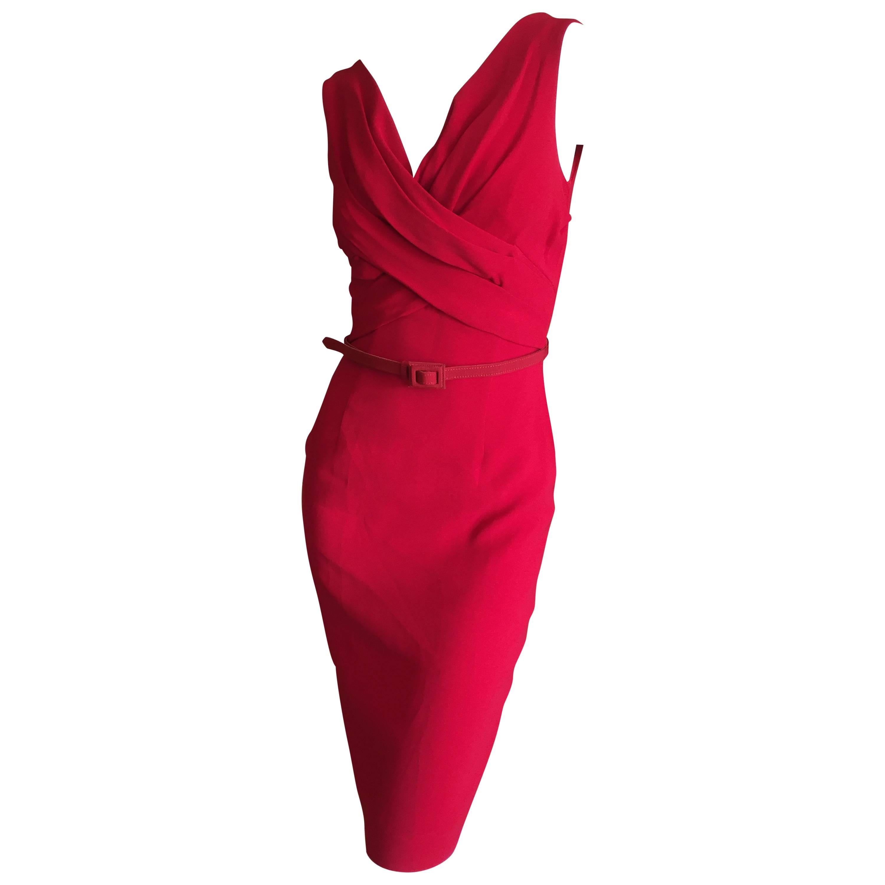 Christian Dior by John Galliano Rotes Kleid mit Gürtel
