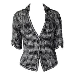 UNWORN Chanel Monochrome Cropped Tweed Jacket Blazer with Braid Trimmings 36