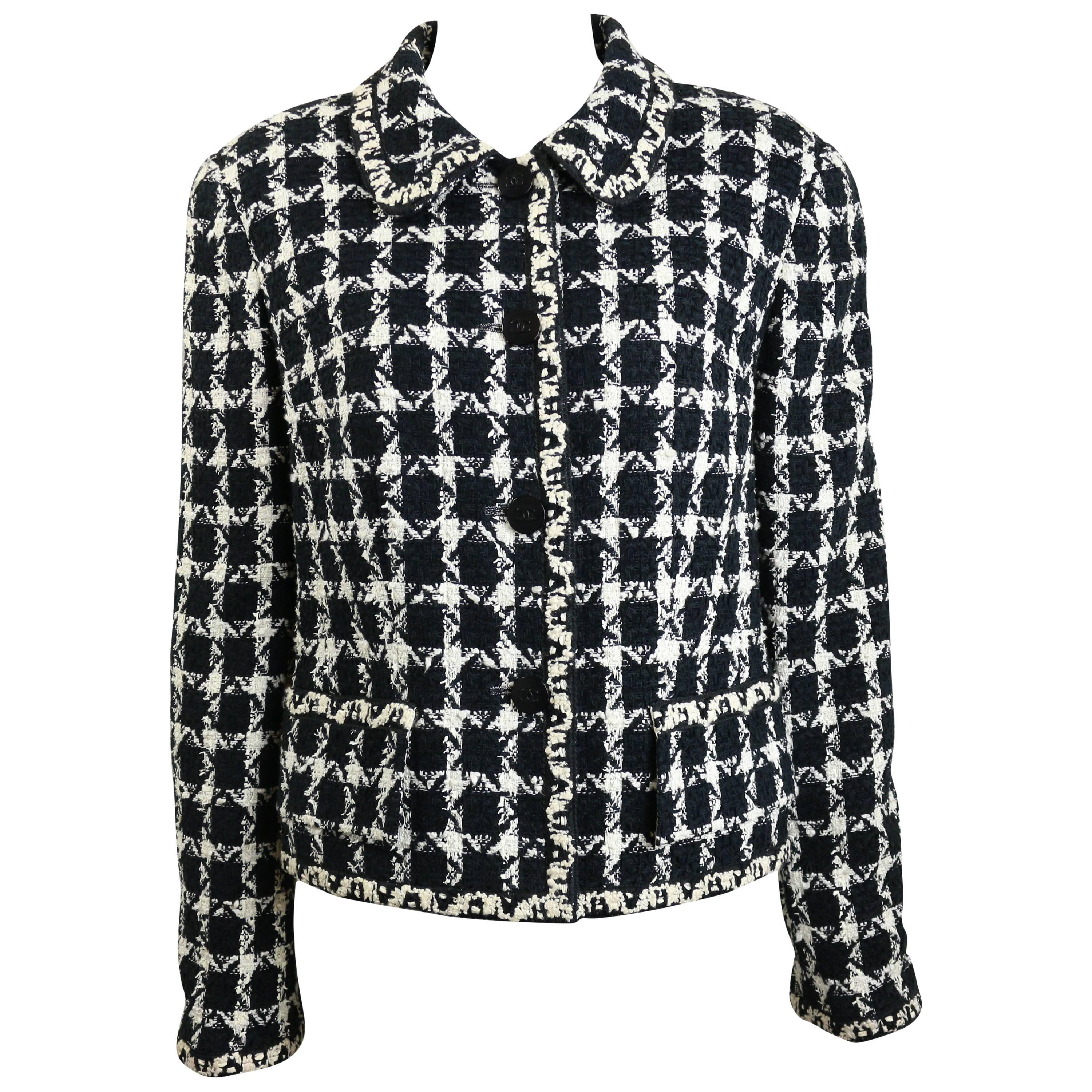 Chanel Black and White Net Overlay Tweed Jacket