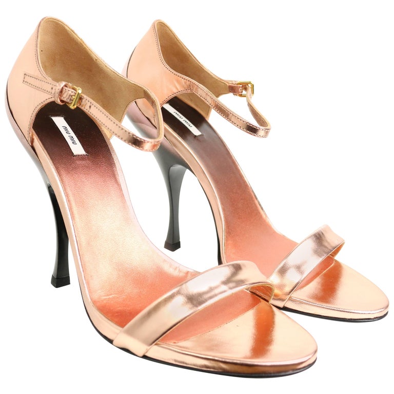 Miu Miu Rose Gold Metallic Sandals For Sale at 1stDibs | miu miu nappa  leather sandals, rose gold metallic heels, miurose