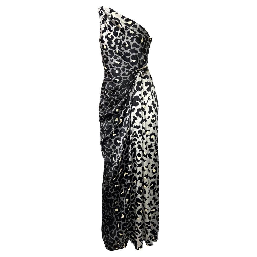 F/W 2001 Thierry Mugler Couture Runway SATC Silver Leopard Silk Chain Dress For Sale