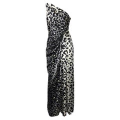 F/W 2001 Thierry Mugler Couture Runway SATC Robe en soie léopard argentée avec chaîne